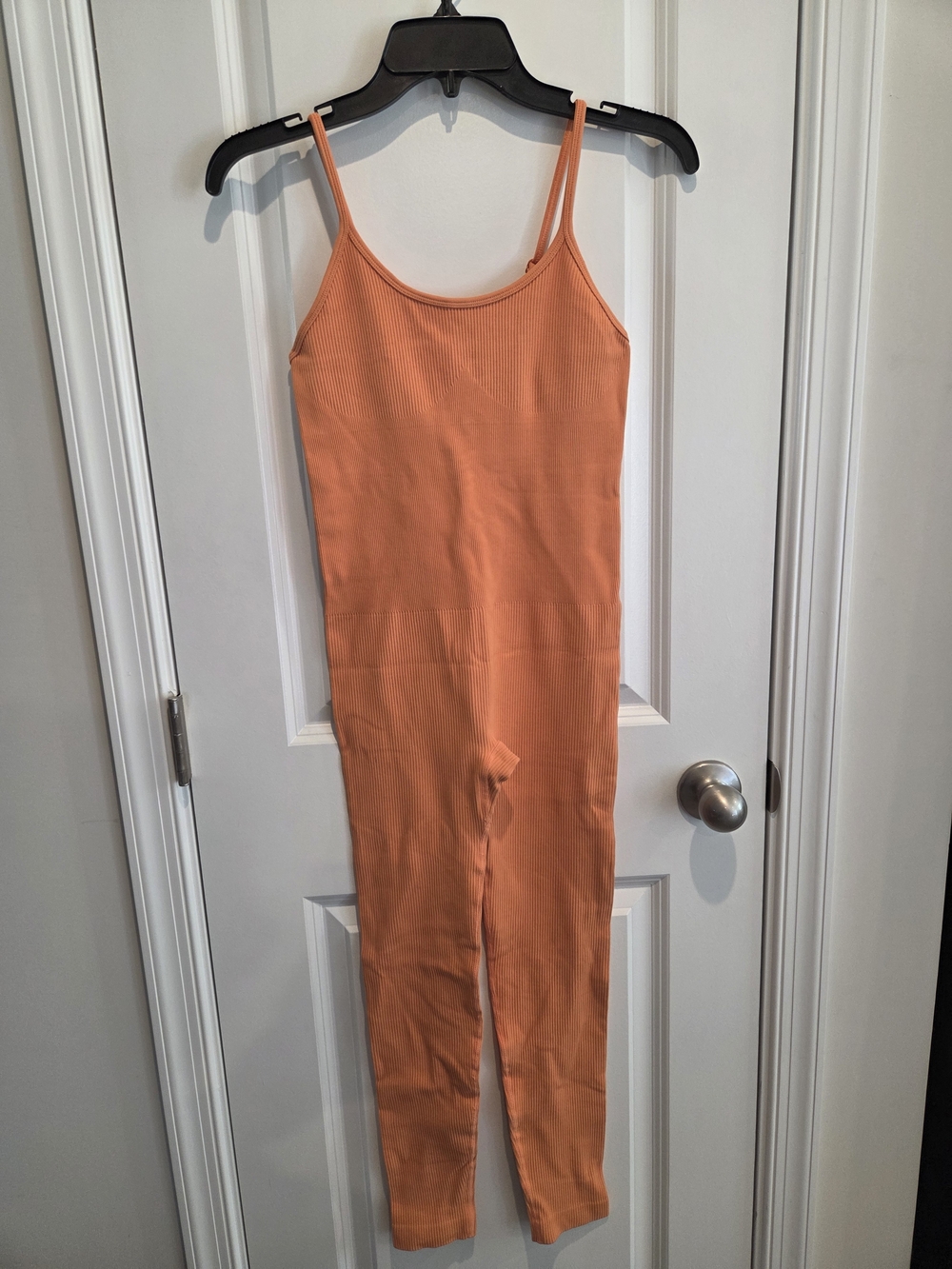 Orange Ribbed Spaghetti Strap Jumpsuit